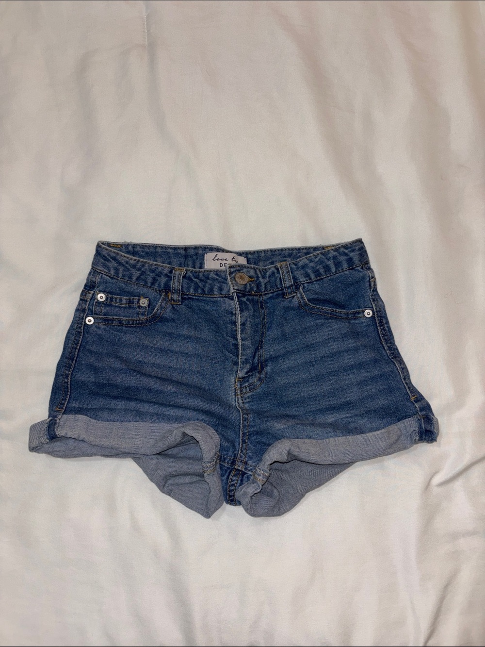 Love Tree Dark Blue Rolled-Hem Denim Shorts